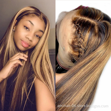 Cheap 100% Human Hair 30 Inch Straight Brown 13x4 Transparent HD Lace Front Highlight Human Hair Wigs Young Girl Virgin Hair Wig